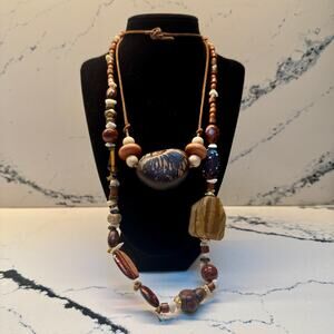 Esmor Boho Mixed Bead & Wood Statement Necklace Bundle 2pc